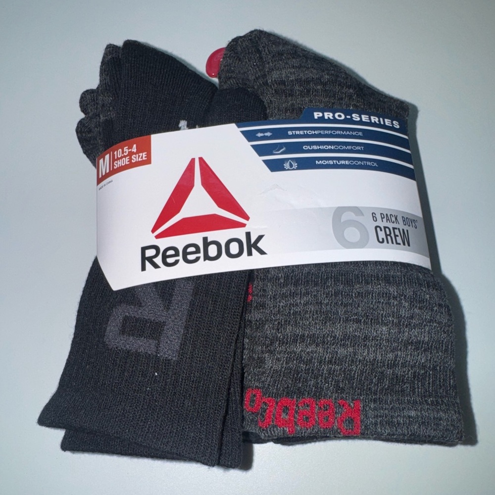 Reebok Pro-Series Gray and Black Crew Socks - 6 Pack